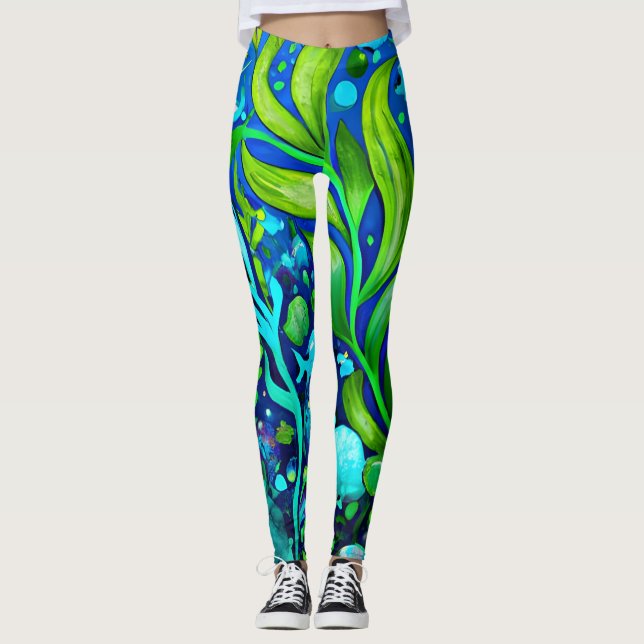 Leggings Patrón de plantas submarinas submarinas (Anverso)