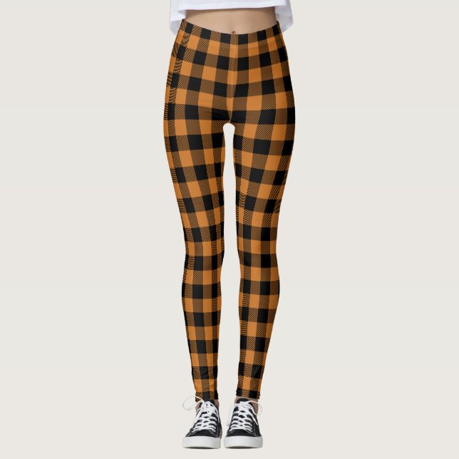 Leggings patrón de plaqueta de naranja de calabaza (Anverso)