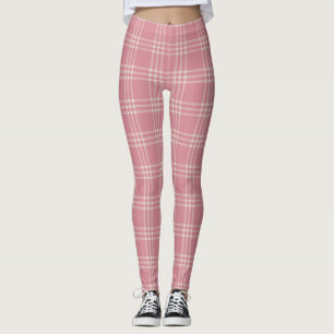 Leggings Patrón de plaquetas de tartán rosado polvoriento