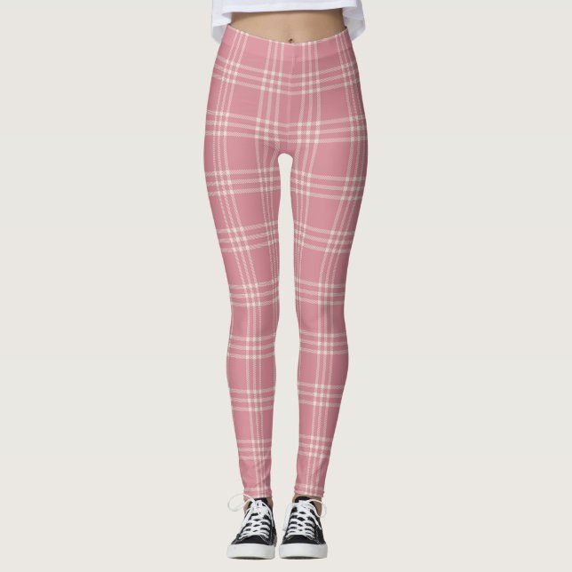 Leggings Patrón de plaquetas de tartán rosado polvoriento (Anverso)