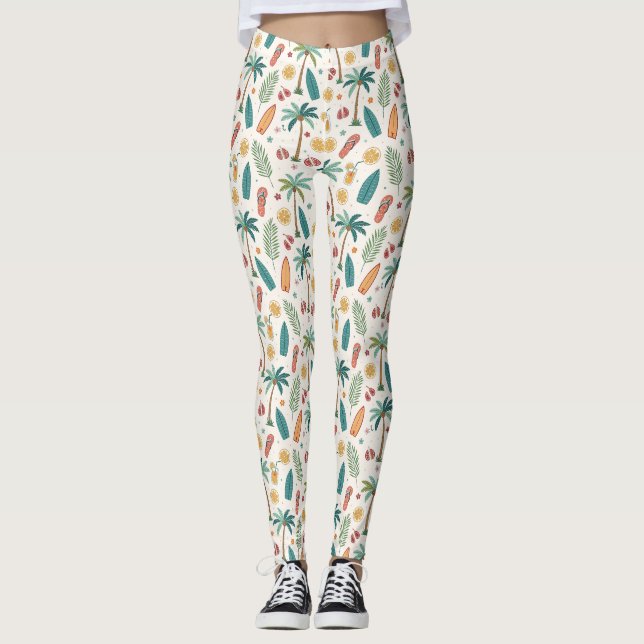 Leggings Patrón de playa de verano tropical (1) (Anverso)