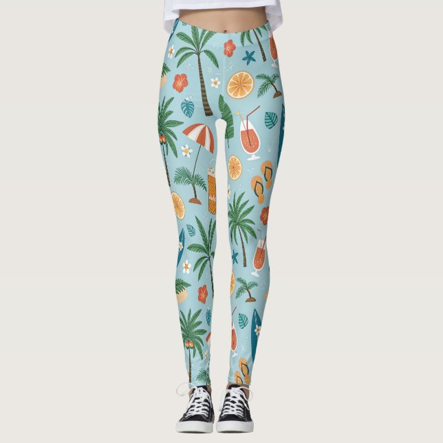 Leggings Patrón de playa de verano tropical (2) (Anverso)