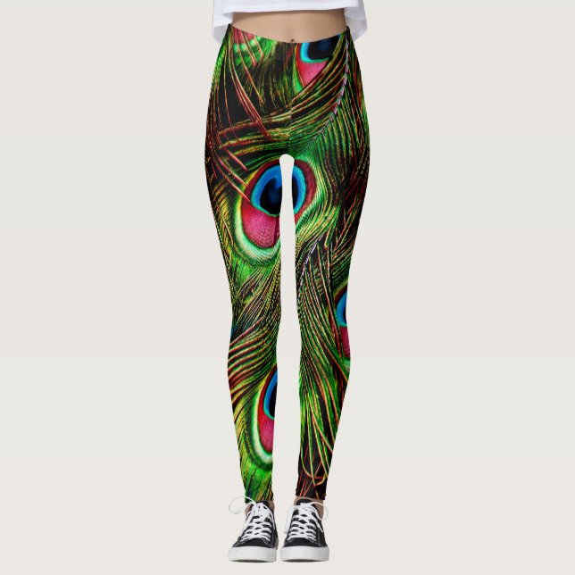 Leggings patrón de plumaje de plumas de pavo real (Anverso)