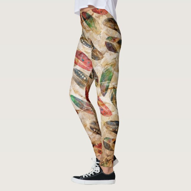 Leggings Patrón de plumas boho angustiadas (Izquierda)