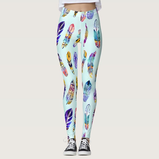 Leggings Patrón de plumas coloridas (Anverso)