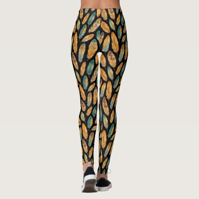 Leggings Patrón de plumas de Boho (Reverso)