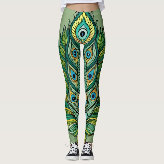 Leggings Patrón de plumas de pavo real altamente detallado (Anverso)