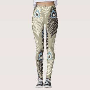 Leggings Patrón de plumas de pavo real, estilo vintage.