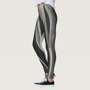 Leggings Patrón de plumas Pájaro salvaje Bandas de gris neg