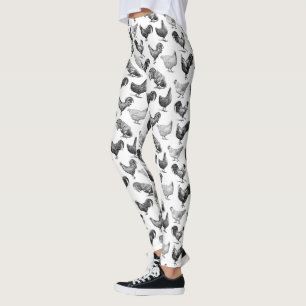 Leggings Patrón de pollo de granja de campo retro