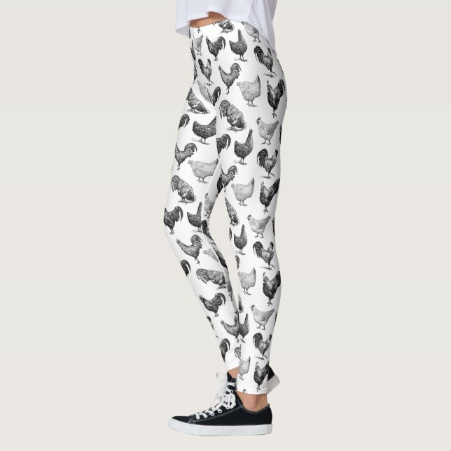 Leggings Patrón de pollo de granja de campo retro (Izquierda)