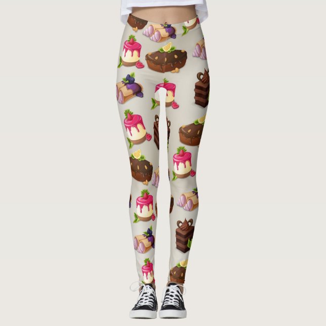 Leggings Patrón de postre de pasteles dulces (Anverso)