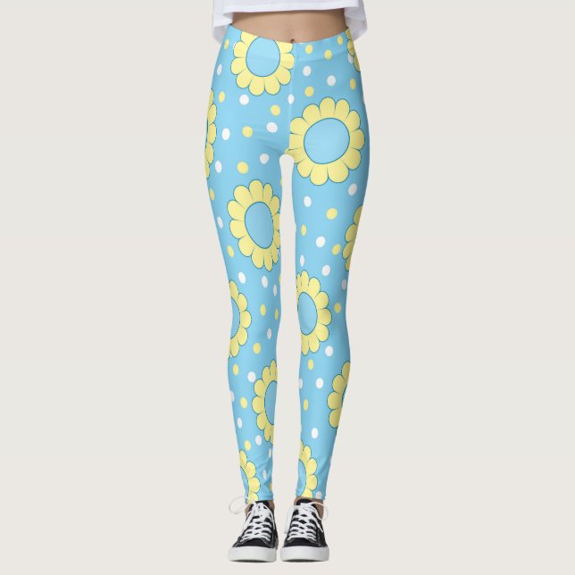 Leggings Patrón de potencia de las flores en azul (Anverso)