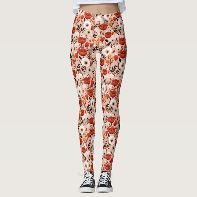 Leggings Patrón de prado de flores silvestres botánicas de  (Anverso)