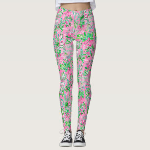 Leggings Patrón de Preppy Verde y Rosa del Mapa de Texas