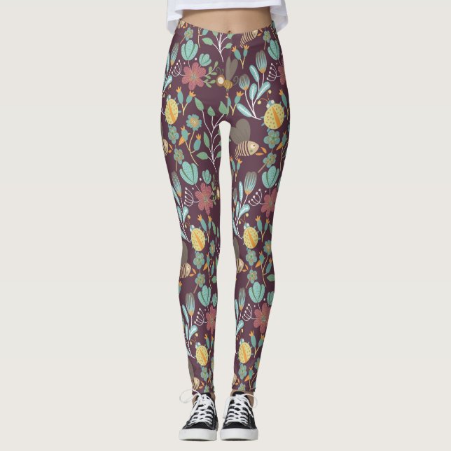 Leggings Patrón de primavera de bonito (Anverso)
