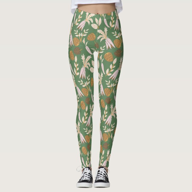 Leggings Patrón de primavera verde (Anverso)
