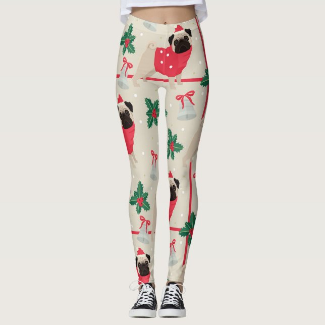 Leggings Patrón de pug de navidades (Anverso)