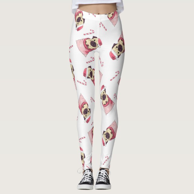 Leggings Patrón de pug de Navidades curados (Anverso)