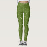 Leggings Patrón de puntas y espárragos verde moderno<br><div class="desc">Leggings elegantes y extravagantes con chispas blancas y patrones de puntos sobre fondo verde.</div>