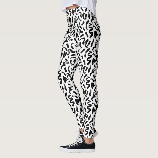 Leggings Patrón de punteo de pincel de tinta negra (Izquierda)