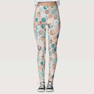 Leggings Patrón de punto abstracto impactante en turquesa y