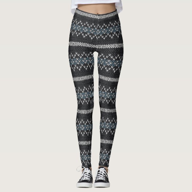 Leggings Patrón de punto acogedor negro y gris  (Anverso)