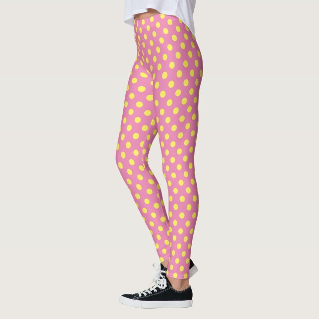 Leggings Patrón de punto de polka amarillo en el fondo (Izquierda)
