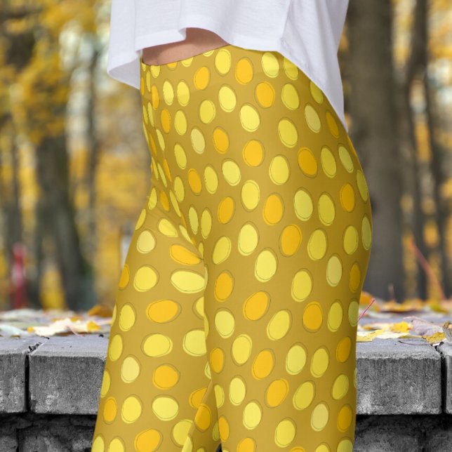 Leggings Patrón de punto de polka amarillo y limón estiliza (Yellows on Lemon Curry Yellow Leggings)