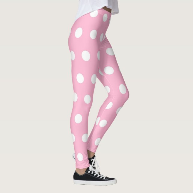 Leggings Patrón de punto de polka blanco y rosado dulce, cr (Derecha)