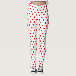 Leggings Patrón de punto de polka rojo blanco de moda