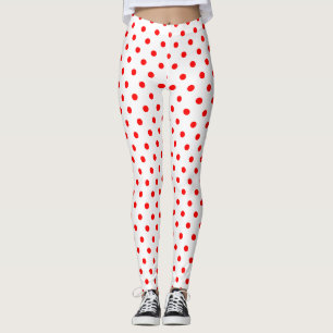 Leggings Patrón de punto de polka rojo blanco de moda
