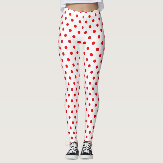 Leggings Patrón de punto de polka rojo blanco de moda (Anverso)