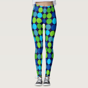 Leggings Patrón de punto de polka verde azul socialita