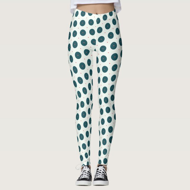 Leggings Patrón de punto de polka Verde azulado retro oscur (Anverso)