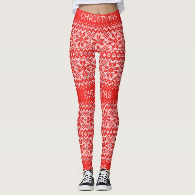 Leggings Patrón de punto de punto1 ID208 rojo/blanco (Anverso)