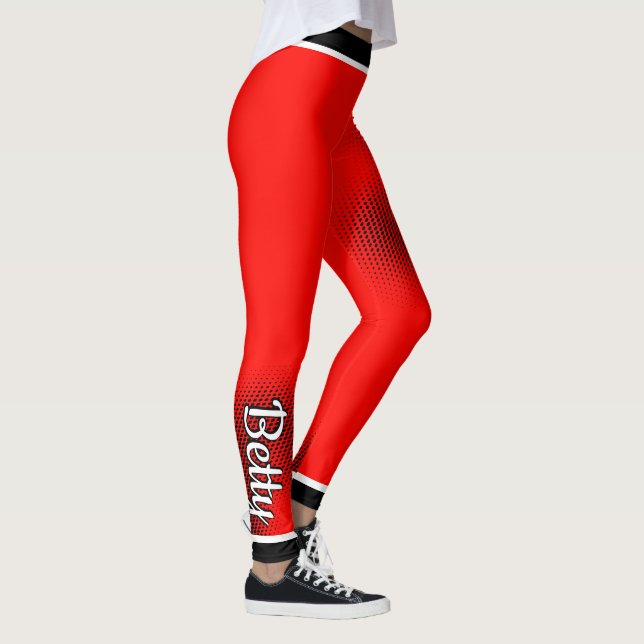 Leggings Patrón de punto negro con nombre en rojo (Derecha)