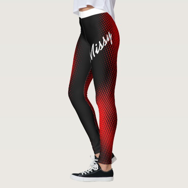 Leggings Patrón de punto rojo con nombre en un guión grande (Izquierda)