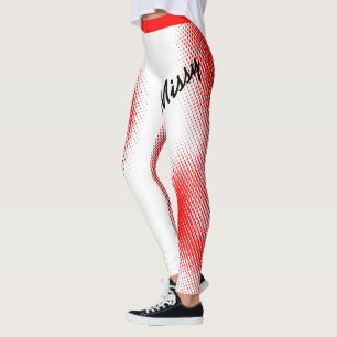 Leggings Patrón de punto rojo con tu nombre en blanco