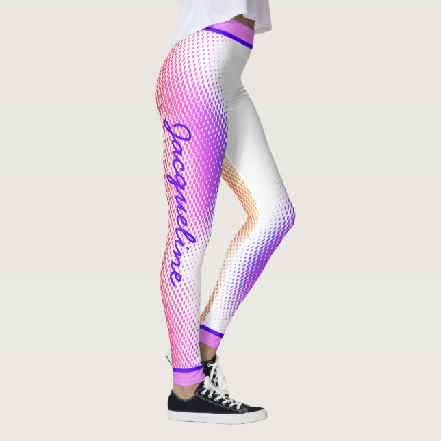 Leggings Patrón de punto rosado con nombre en blanco (Derecha)