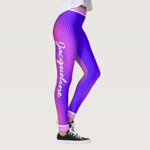 Leggings Patrón de punto rosado con nombre en VIOLETO BRILL