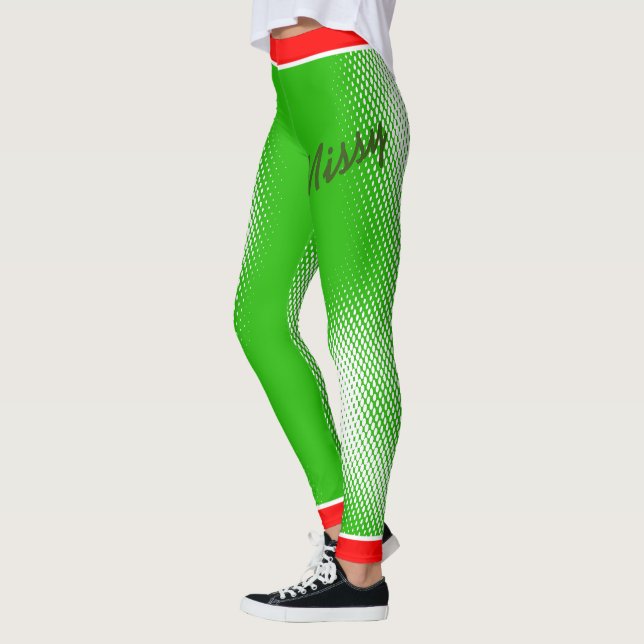 Leggings Patrón de puntos blancos en verde con su nombre (Izquierda)