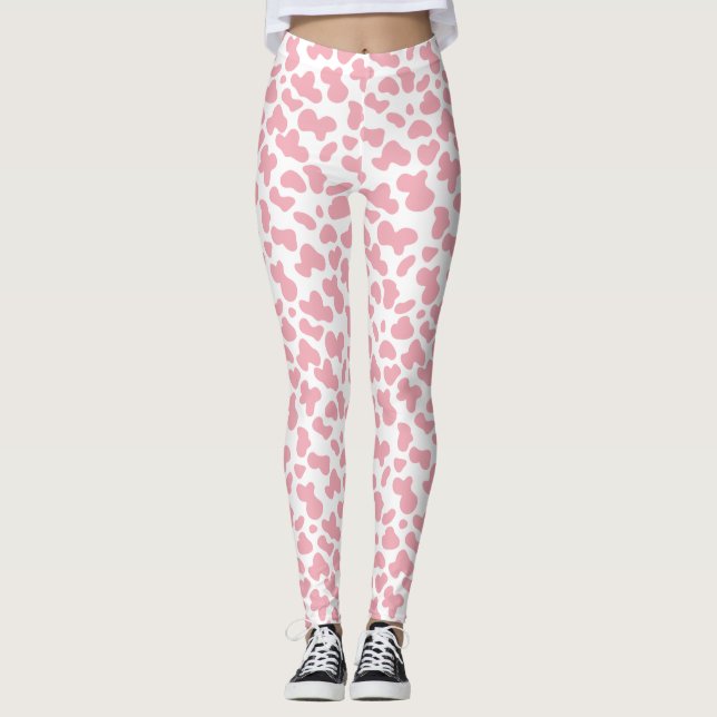 Leggings Patrón de puntos de fresa de fresa | Rosa (Anverso)