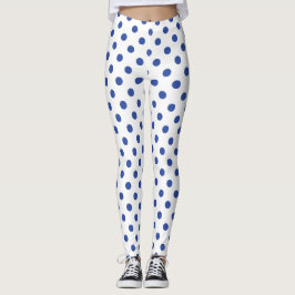 Leggings Patrón de puntos de la polka azul blanca