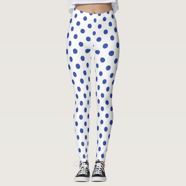 Leggings Patrón de puntos de la polka azul blanca (Anverso)
