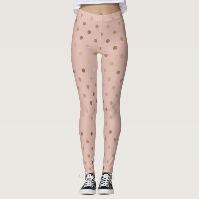 Leggings Patrón de puntos de oro rosa chic (Anverso)