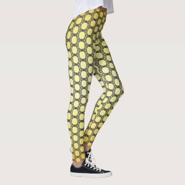 Leggings Patrón de puntos de polka amarillo y negro (Derecha)