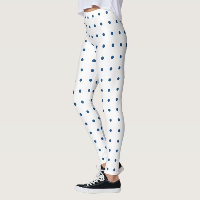 Leggings Patrón de puntos de Polka azul en blanco (Izquierda)