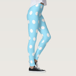Leggings Patrón de puntos de polka azul y blanco, crudo