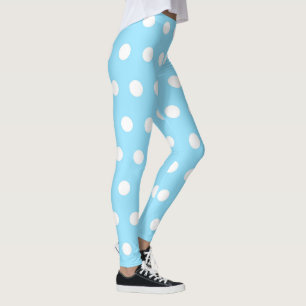 Leggings Patrón de puntos de polka azul y blanco, crudo